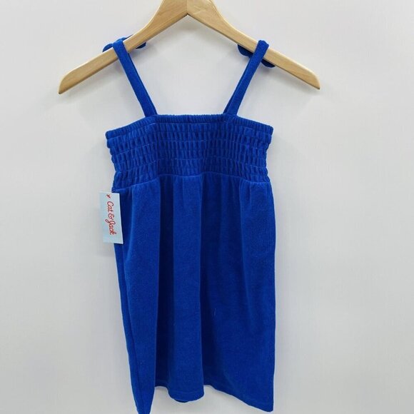 Cat & Jack Youth Girl Small 6/7 Solid Terry Smocked Cover Up Dress in Blue 471 - Picture 3 of 6